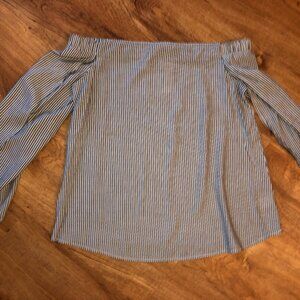 Target Merona Blue & White Striped Off the Shoulder Top Shirt Blouse